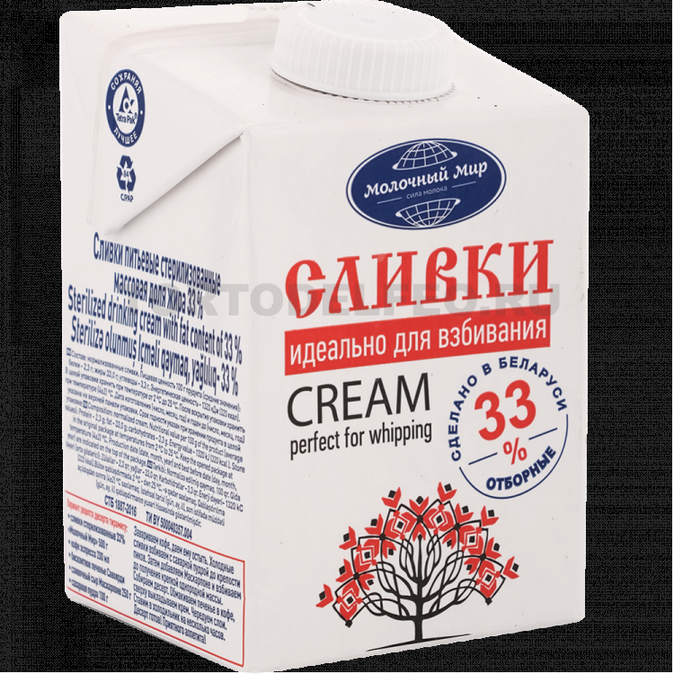 Сливки 1л т/п Молочный Мир 33%