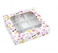 Коробка на 9 конфет 15*15*3см Пташки