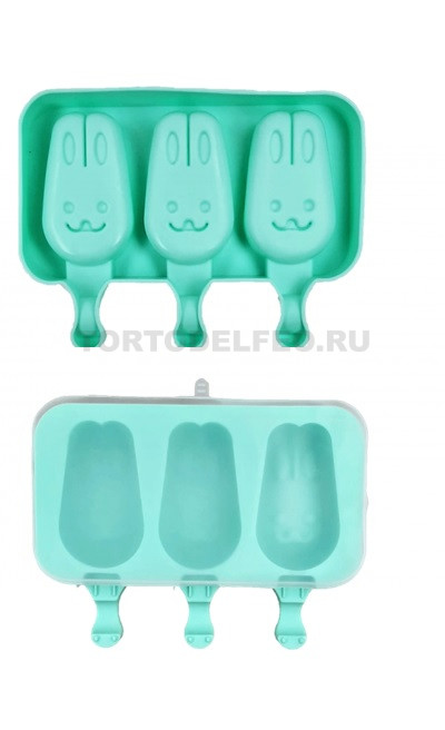 Форма для мороженого Эскимо 3 ячейки 8,5*5см Зайки