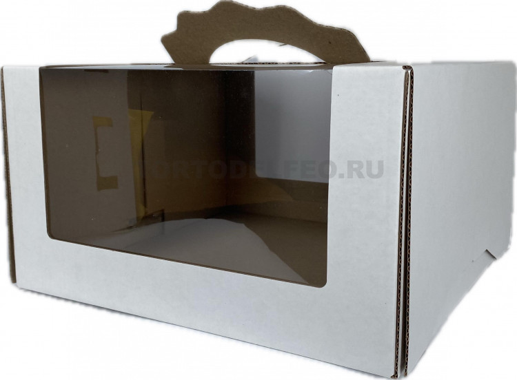 Коробка 27*27*15см для торта с ручками окном Белая