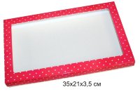 Коробочка для пряников 35*21*3,5см розовая в точку