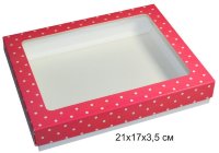 Коробочка для пряников 21*17*3,5см розовая в точку