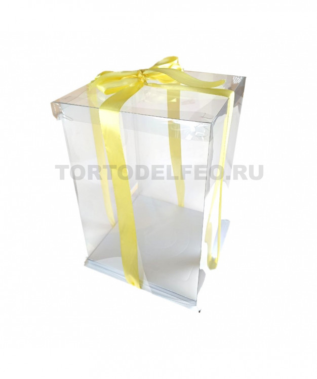 Коробка прозрачная подарочная для тортов серебро 30*30*45см