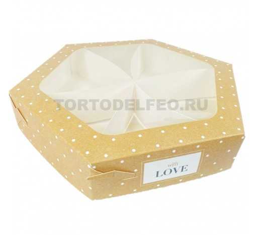 Коробка шестигранник "with love" 6 ячеек 23*23*4см